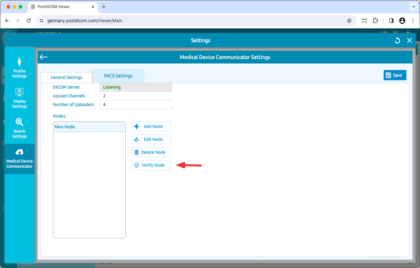 Editing Medical Device Communicator (MeDiC) PACS Server Settings for MacOS