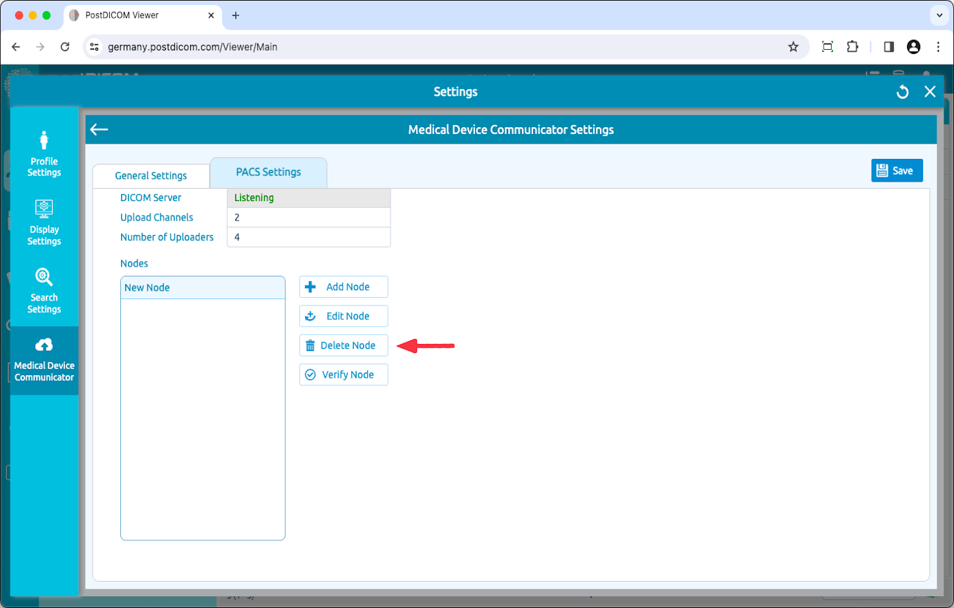 Editing Medical Device Communicator (MeDiC) PACS Server Settings for MacOS