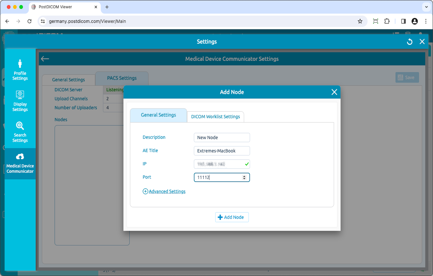 Editing Medical Device Communicator (MeDiC) PACS Server Settings for MacOS