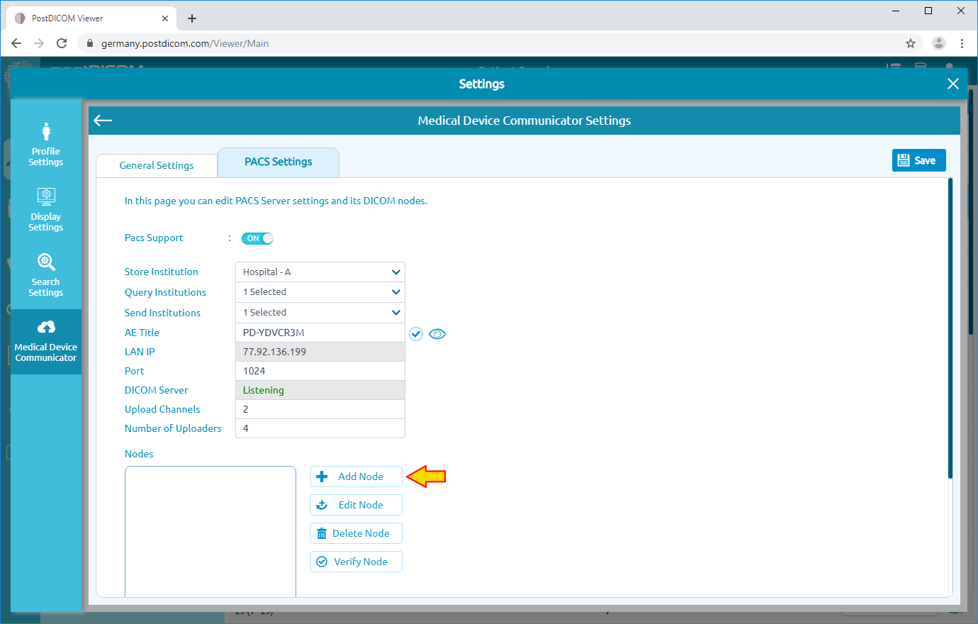 Editing Proxy Pacs Server Settings