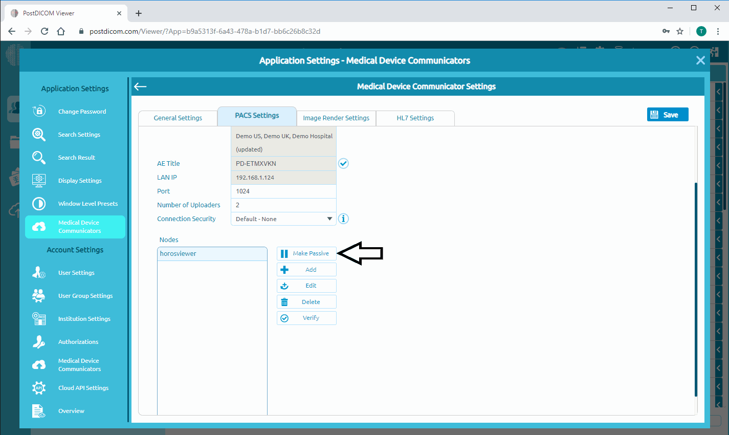 Editing Proxy Pacs Server Settings