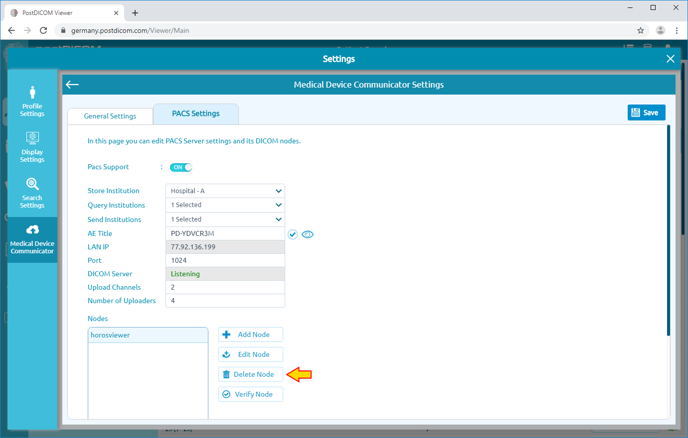 Editing Proxy Pacs Server Settings