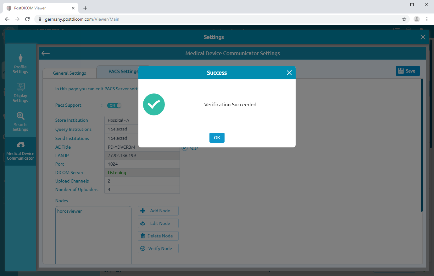 Editing Proxy Pacs Server Settings