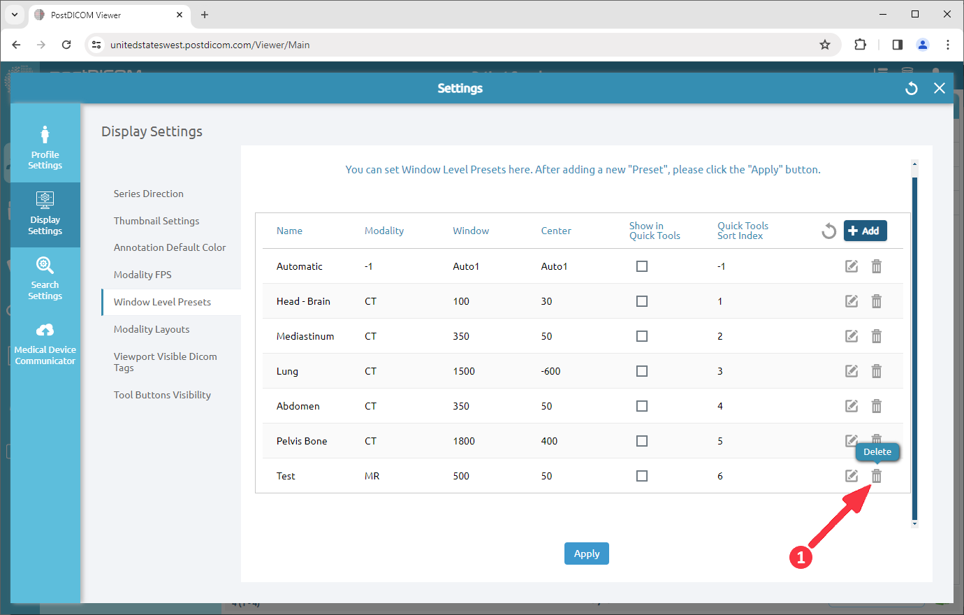 Managing Window Level Presets