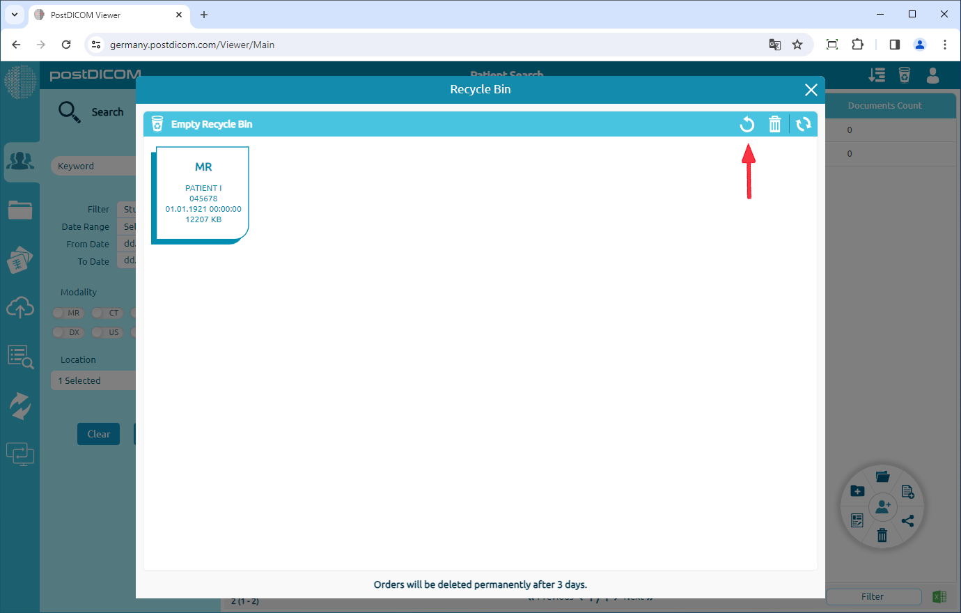 Moving Patient Images and Documents to Recycle Bin